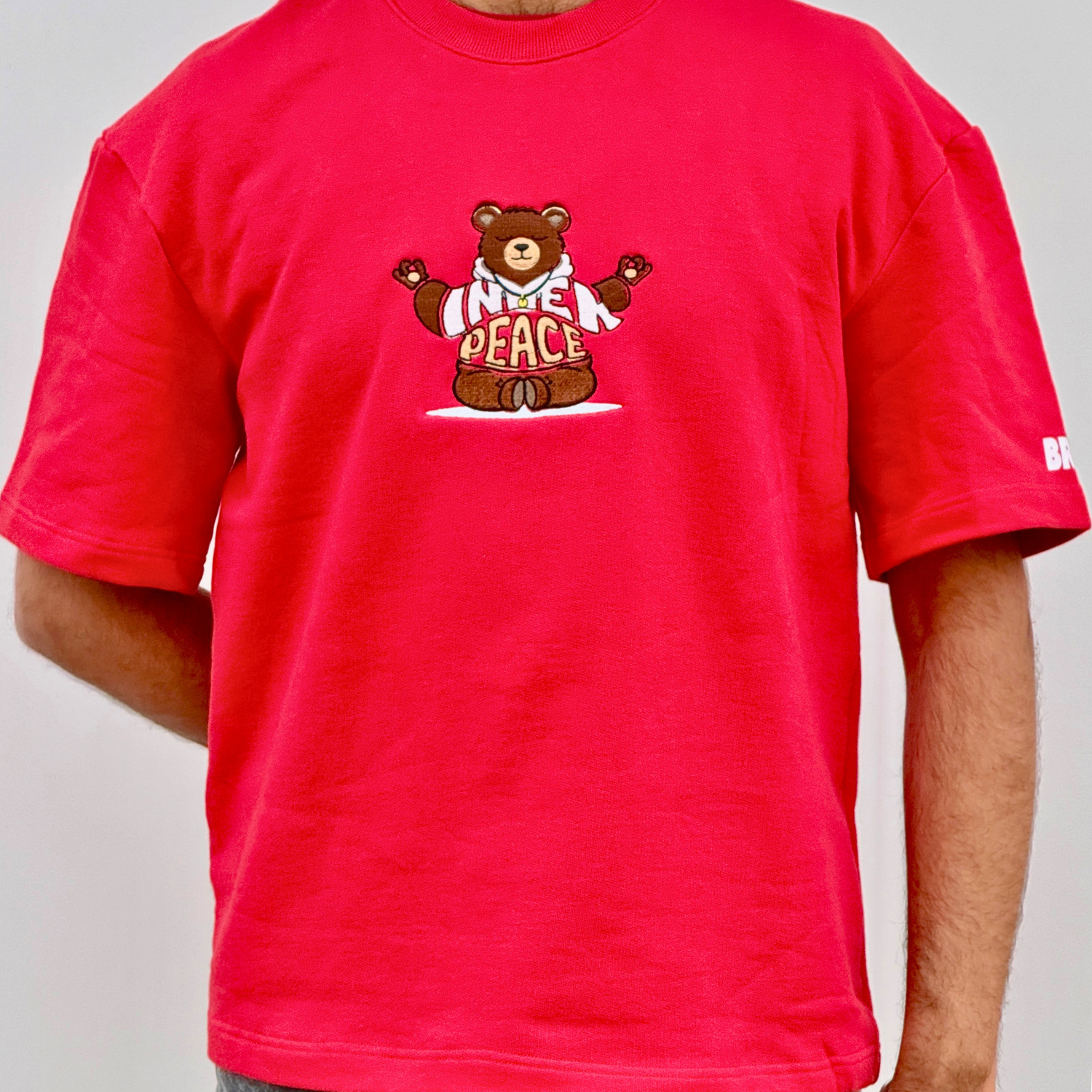 Unisex Red Inner Peace Embroidered Oversized Tee
