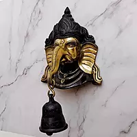 Brass Ganesha Wall Hanging with Bell - 8.5 inch Height | Auspicious Brass Ganesha Wall Decor with Bell