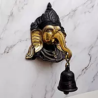Brass Ganesha Wall Hanging with Bell - 8.5 inch Height | Auspicious Brass Ganesha Wall Decor with Bell