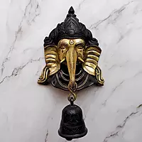 Brass Ganesha Wall Hanging with Bell - 8.5 inch Height | Auspicious Brass Ganesha Wall Decor with Bell