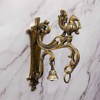 Brass Wall Mount Peacock Bracket with Bell and Hook for Hanging - 8.5 inch Height | Decorative Brass Peacock Bracket with Bell and Hook