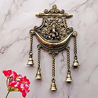 Brass Ganesha Wall Decor with Bells - 13 inch Height | Auspicious Brass Ganesha Wall Hanging with Bells