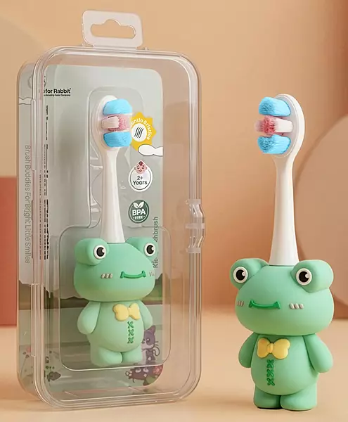 R For Rabbit - Tiny smiles Zoobie - Kids Toothbrush - Green Froggy