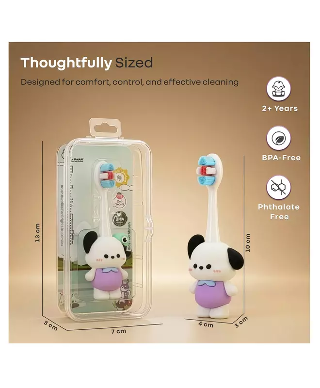 R For Rabbit - Tiny Smiles Zoobie - Kids Toothbrush - White Doggy