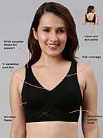 Enamor  V Neck Plush Lined Non-Padded Wirefree Full Coverage Bralette F108 Black 34B