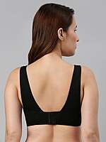 Enamor  V Neck Plush Lined Non-Padded Wirefree Full Coverage Bralette F108 Black 34B