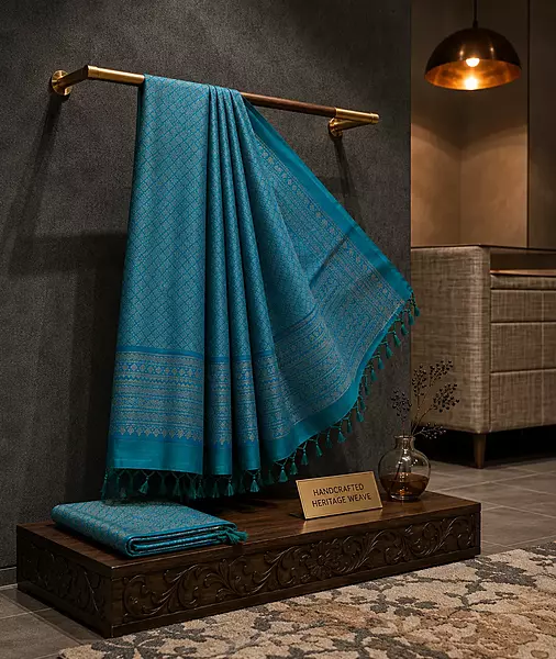 Blue soft silk saree with woven zari pallu
