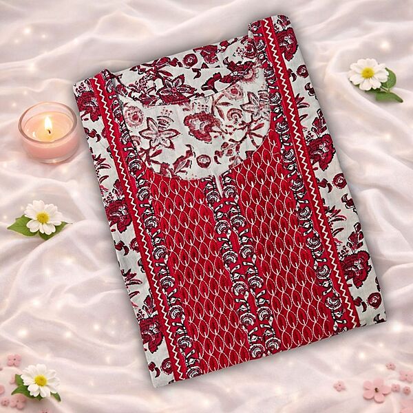 Jam Red Cotton Nighty With Geometric Print All Over From Libas Loungewear - AL1143