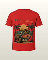 Unisex Red Beach Bear Graphic Printed Crew Neck Tee