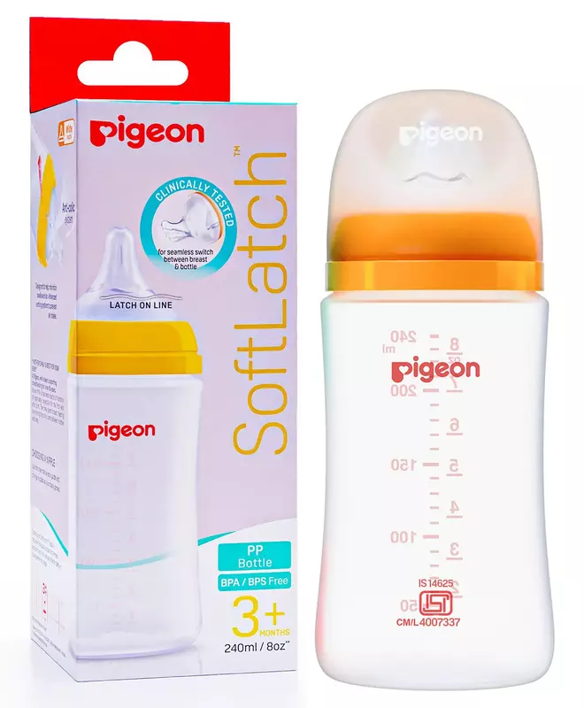 Pigeon Softlatch Glass Feeding Bottle Yellow - 240ML