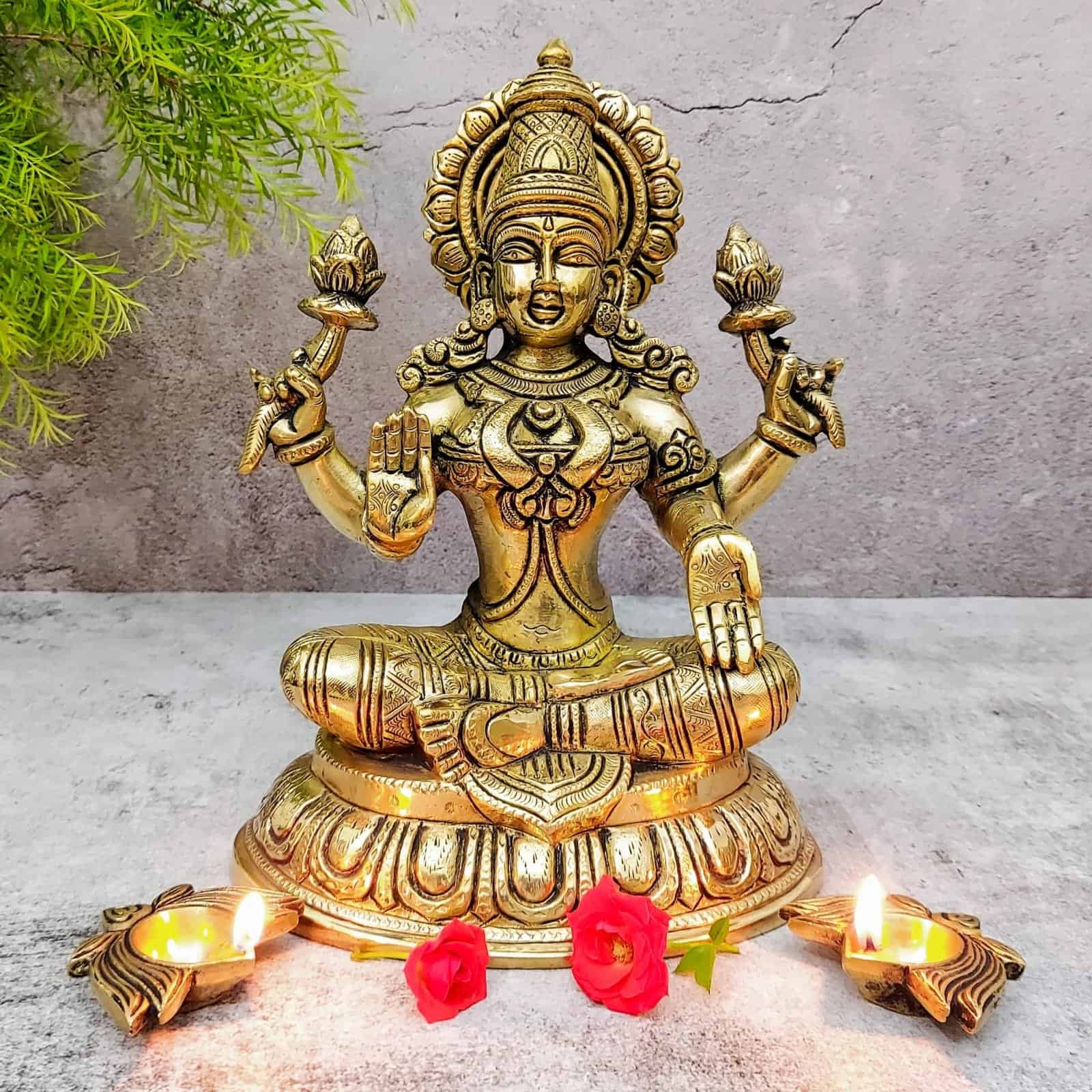 Brass Lakshmi Idol - 5.5 inch Height | Auspicious Brass Lakshmi Sculpture for Prosperity