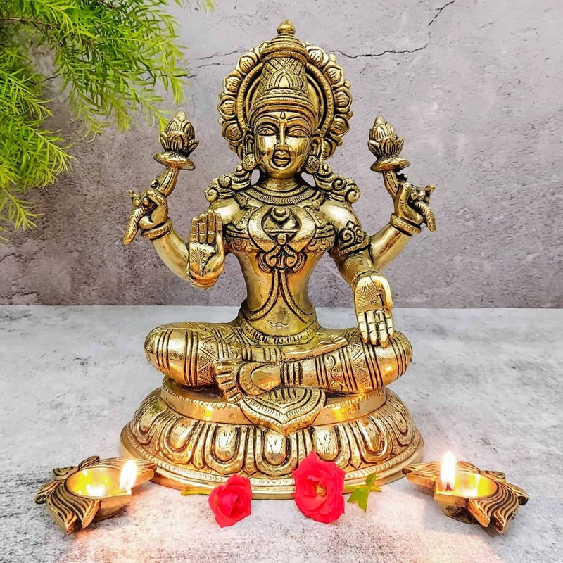 Brass Lakshmi Idol - 5.5 inch Height | Auspicious Brass Lakshmi Sculpture for Prosperity