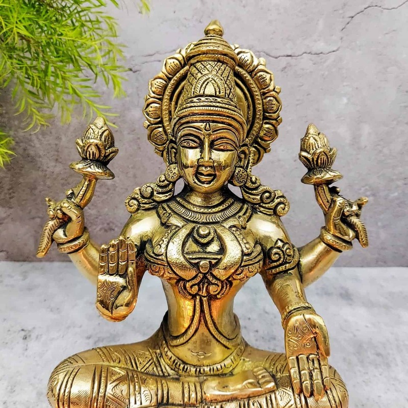 Brass Lakshmi Idol - 5.5 inch Height | Auspicious Brass Lakshmi Sculpture for Prosperity