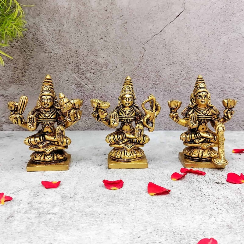 Brass Astha Lakshmi Set - 3.5 inch Height | Set of Eight Auspicious Brass Lakshmi Idols