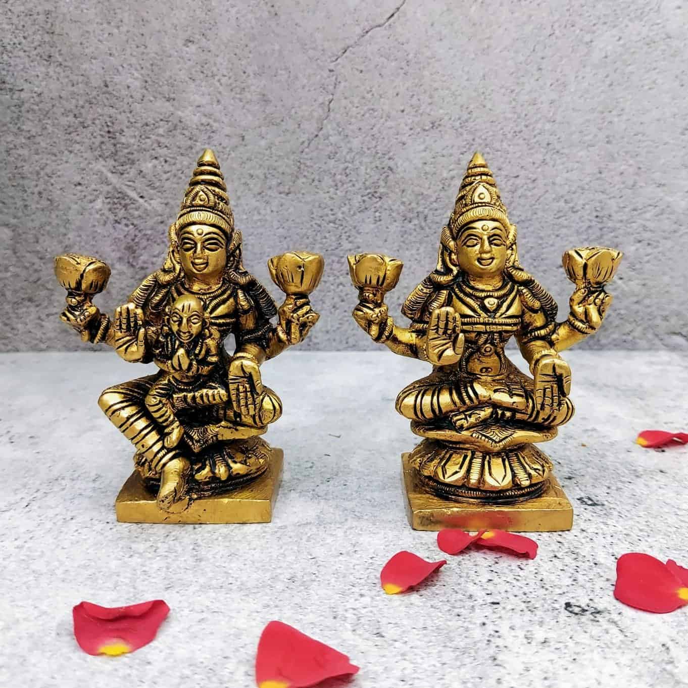 Brass Astha Lakshmi Set - 3.5 inch Height | Set of Eight Auspicious Brass Lakshmi Idols