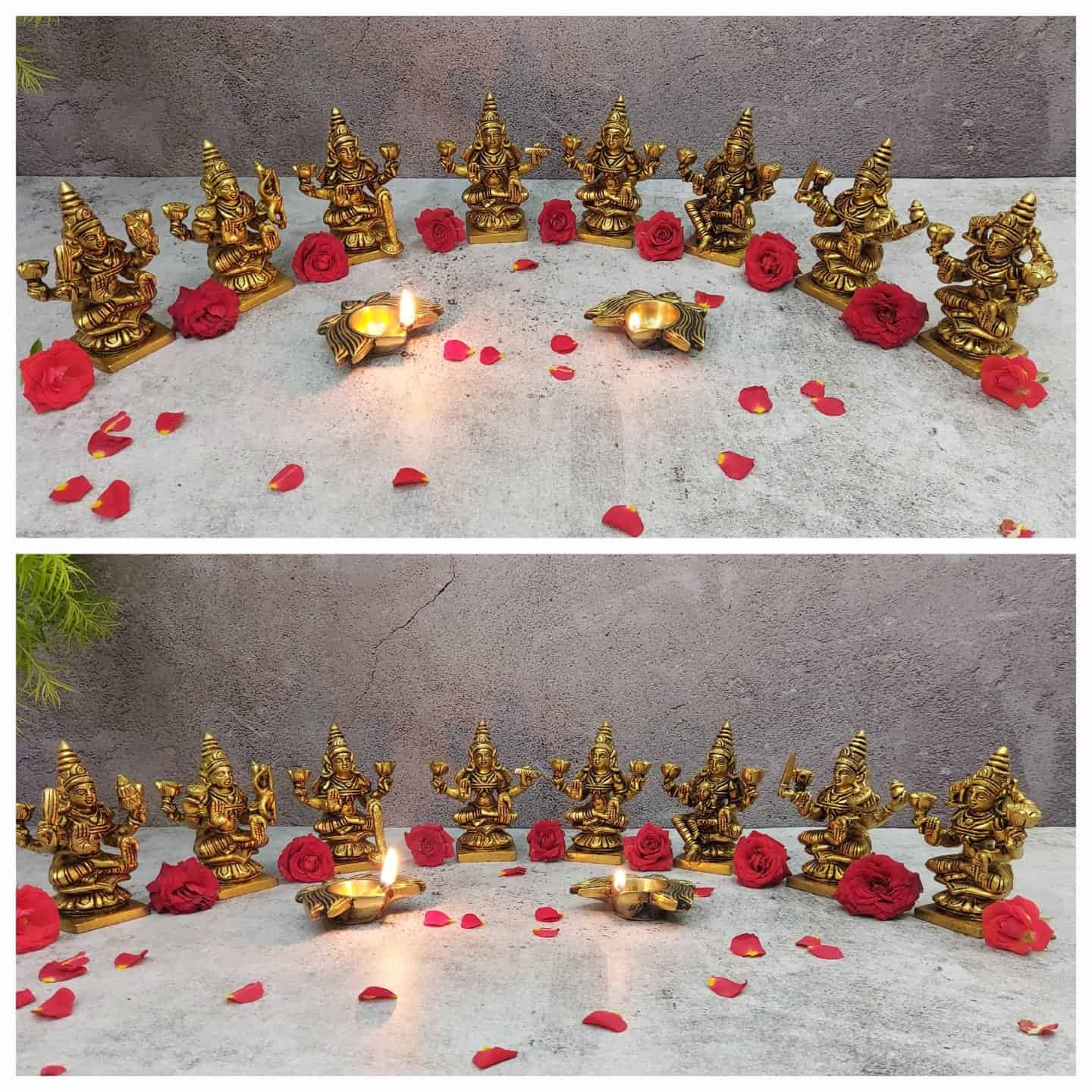 Brass Astha Lakshmi Set - 3.5 inch Height | Set of Eight Auspicious Brass Lakshmi Idols