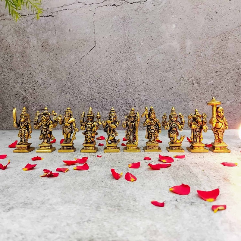Brass Dashavatar Set - 2.5 inch Height | Set of Ten Brass Dashavatar Idols