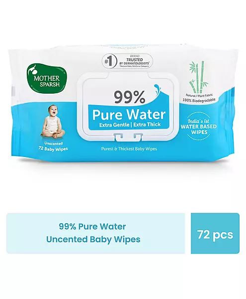 Mother Sparsh Unscented 99 % Pure Water (Unscented) Baby Wipes - 72 Pieces