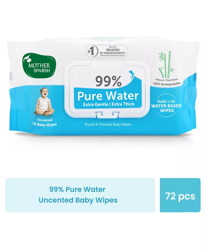 Mother Sparsh Unscented 99 % Pure Water (Unscented) Baby Wipes - 72 Pieces