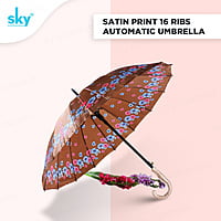 Satin Print 16tar Automatic Sky Umbrella | (Pack of 6pcs) | 22inch - INR 150/piece Satin Print 16tar Automatic Sky Umbrella | (Pack of 6pcs) | 22inch - INR 150/piece