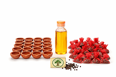 Bhairava Ashtami Diya Kit – 24 Clay Diyas with Sesame Oil & Red Cloth Black Pepper Packs Bhairava Ashtami Diya Kit – 24 Clay Diyas with Sesame Oil & Red Cloth Black Pepper Packs