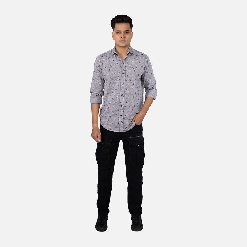 Men Grey Melange Floral Printed  Casual Shirt