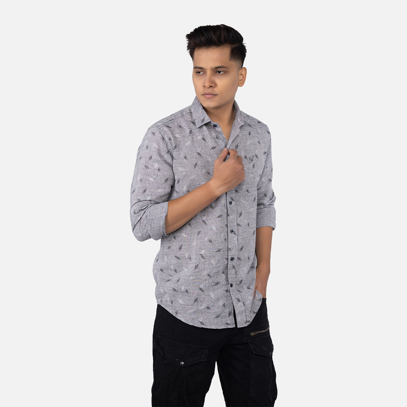 Men Grey Melange Floral Printed  Casual Shirt
