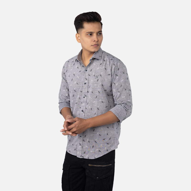 Men Grey Melange Floral Printed  Casual Shirt