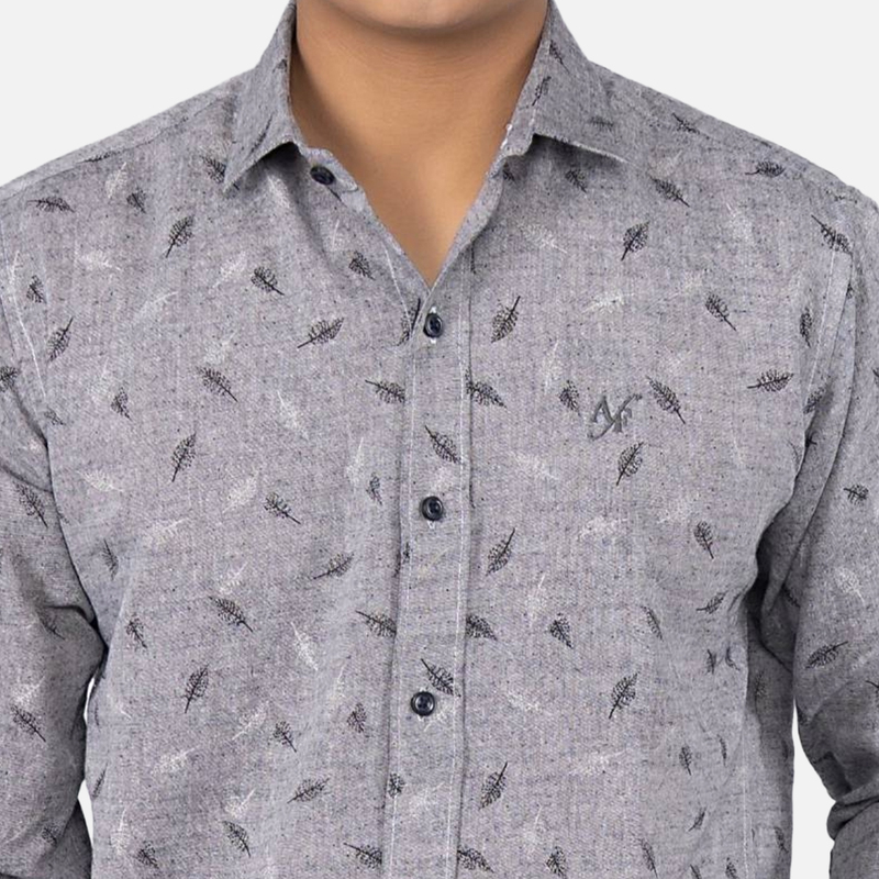 Men Grey Melange Floral Printed  Casual Shirt