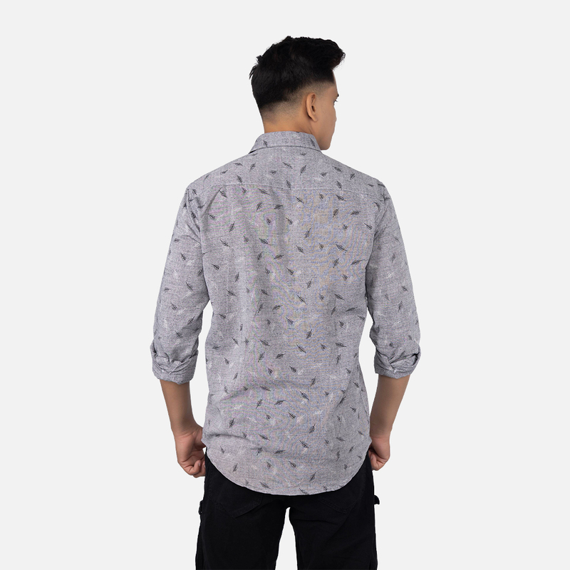 Men Grey Melange Floral Printed  Casual Shirt