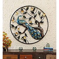 DAD Metal Peacock Wall Art Circular Sculpture for Living Room, Bedroom - Size (36x2x36 Inches)