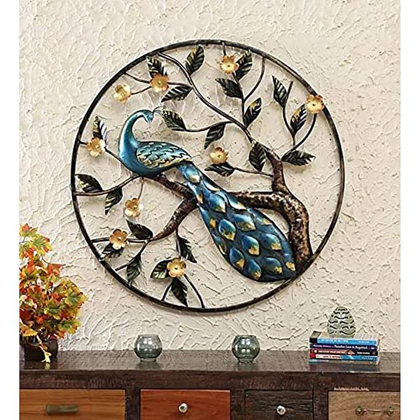 DAD Metal Peacock Wall Art Circular Sculpture for Living Room, Bedroom - Size (36x2x36 Inches)