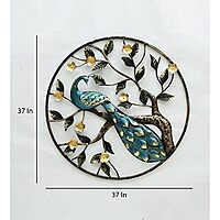 DAD Metal Peacock Wall Art Circular Sculpture for Living Room, Bedroom - Size (36x2x36 Inches)
