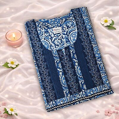 Lapis Blue Cotton Nighty With Geometric Print All Over From Libas Loungewear - AL1143