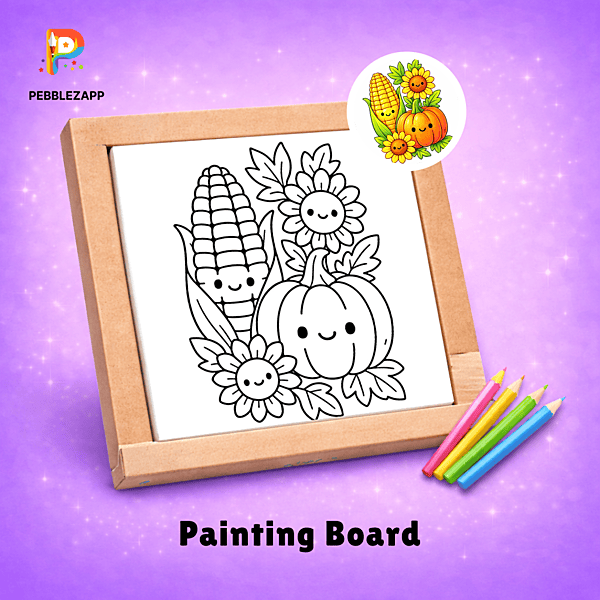 cheerful Harvest Pumpkin & Corn Coloring