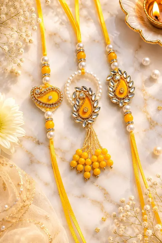 Sunshine Paisley Designer Rakhi Set of 3
