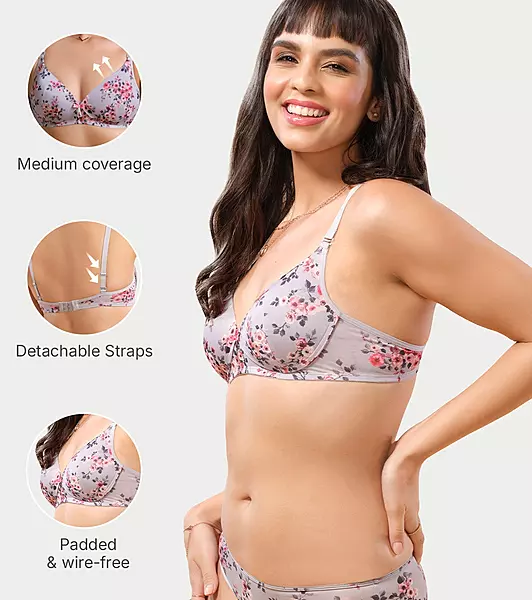 Enamor Medium Coverage, Wirefree F023 Perfect Plunge Women T-Shirt Lightly Padded Bra