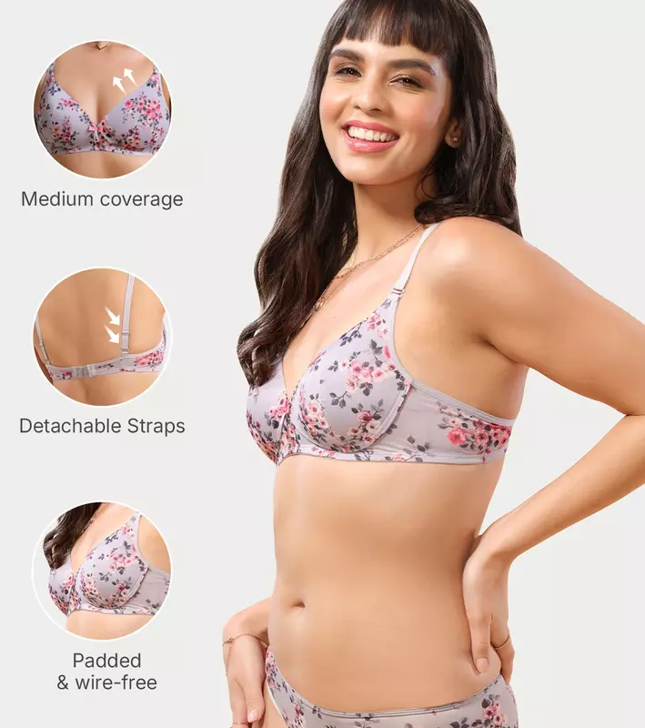 Enamor Medium Coverage, Wirefree F023 Perfect Plunge Women T-Shirt Lightly Padded Bra