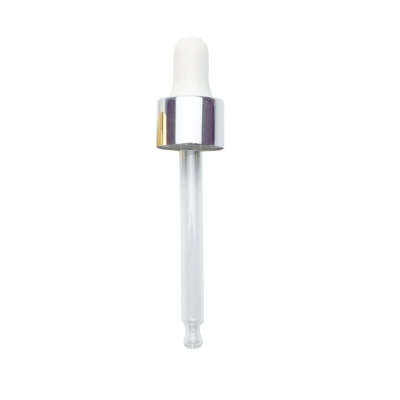 SERUM DROPPER Cap Silver White Glass 18mm NECK SERUM DROPPER Cap Silver White Glass 18mm NECK