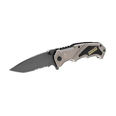 STANLEY FMHT0-10311 Premium Pocket Knife, Ideal for Cutting Into Multiple Surfaces, Ergonomic Handle Design, Stainless Steel Blade, Liner Lock Mechanism (Grey)