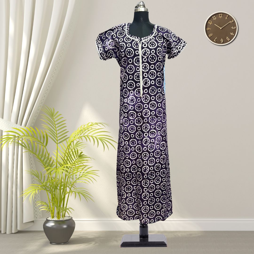 Violet Batik Cotton Nighty With All Over From Libas Loungewear - AL1093
