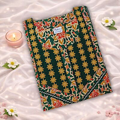 Sandy Pine GreenCotton Nighty With Geometric Print All Over From Libas Loungewear - AL1144