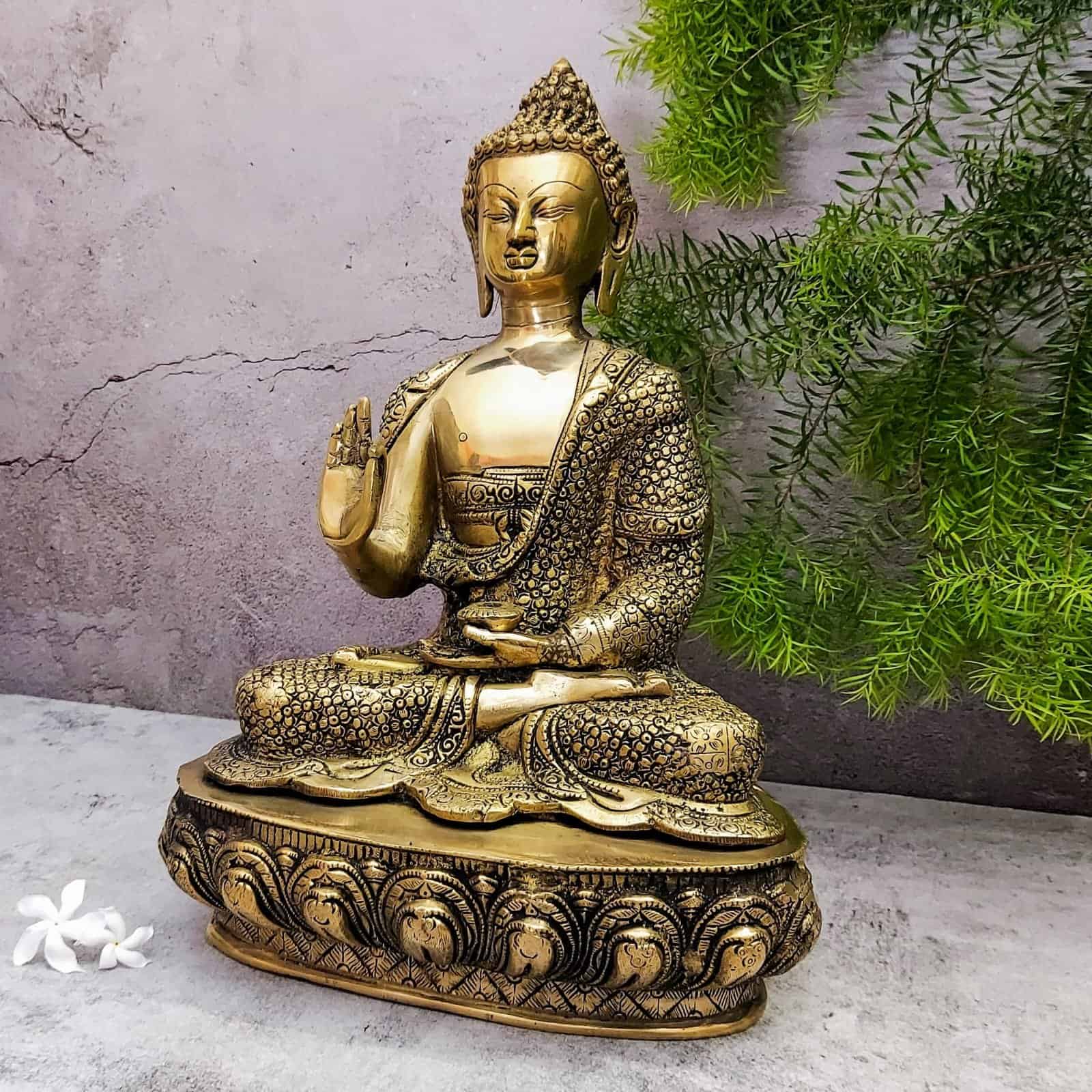 Brass Buddha Idol - 16 inch Height | Serene Brass Buddha Sculpture for Meditation