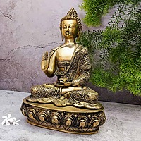Brass Buddha Idol - 16 inch Height | Serene Brass Buddha Sculpture for Meditation
