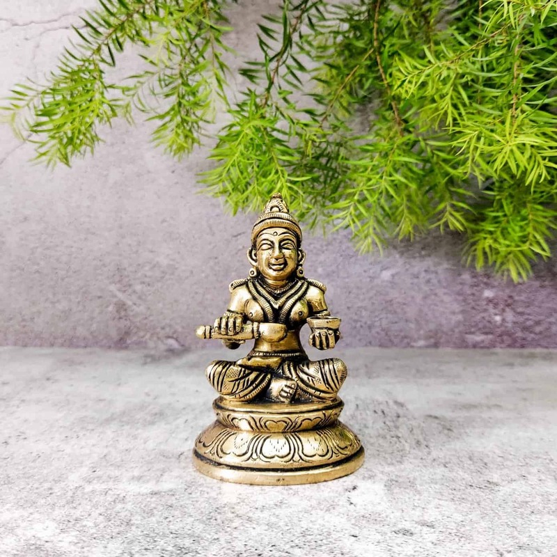 Brass Annapoorna Devi Idol - 4 inch Height | Auspicious Brass Annapoorna Devi Sculpture for Kitchen Blessings