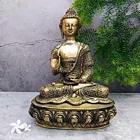 Brass Buddha Idol - 16 inch Height | Serene Brass Buddha Sculpture for Meditation
