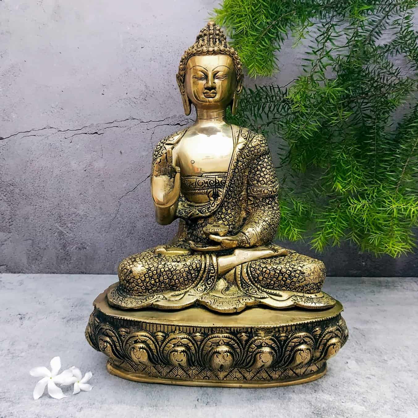 Brass Buddha Idol - 16 inch Height | Serene Brass Buddha Sculpture for Meditation