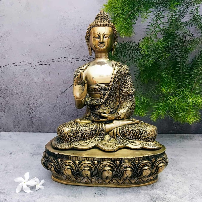 Brass Buddha Idol - 16 inch Height | Serene Brass Buddha Sculpture for Meditation