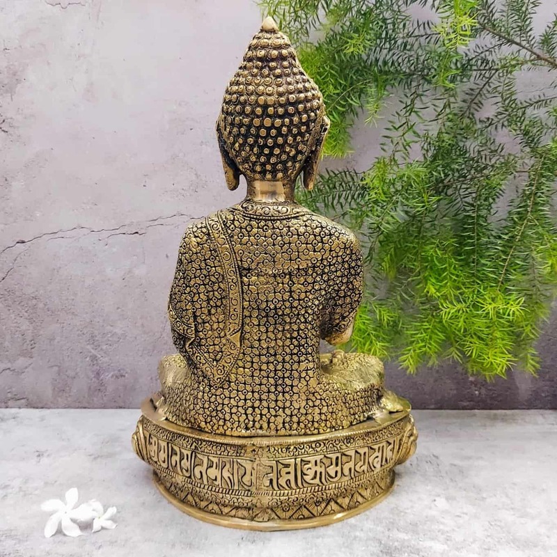 Brass Buddha Idol - 16 inch Height | Serene Brass Buddha Sculpture for Meditation