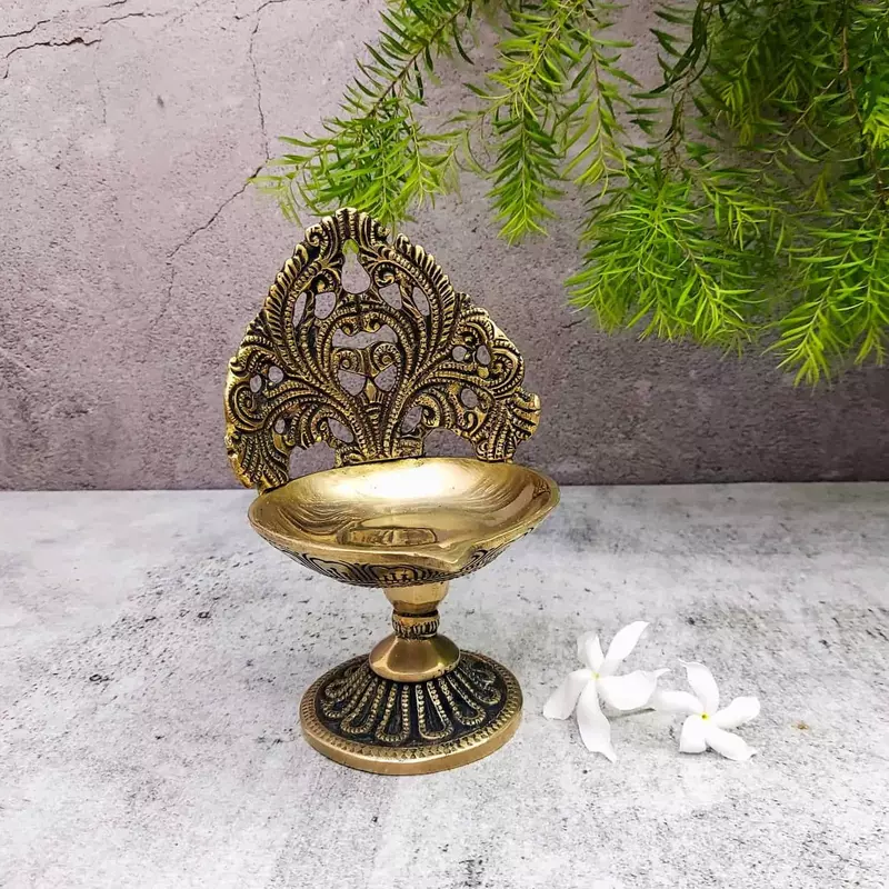 Brass Designer Diya - 6 inch Height | Exquisite Brass Diya with Unique Design